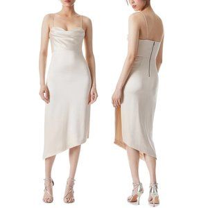 Alice + Olivia Kiyoko Midi Slip Dress in Champaign Asymmetric Cowl Neck Bustier